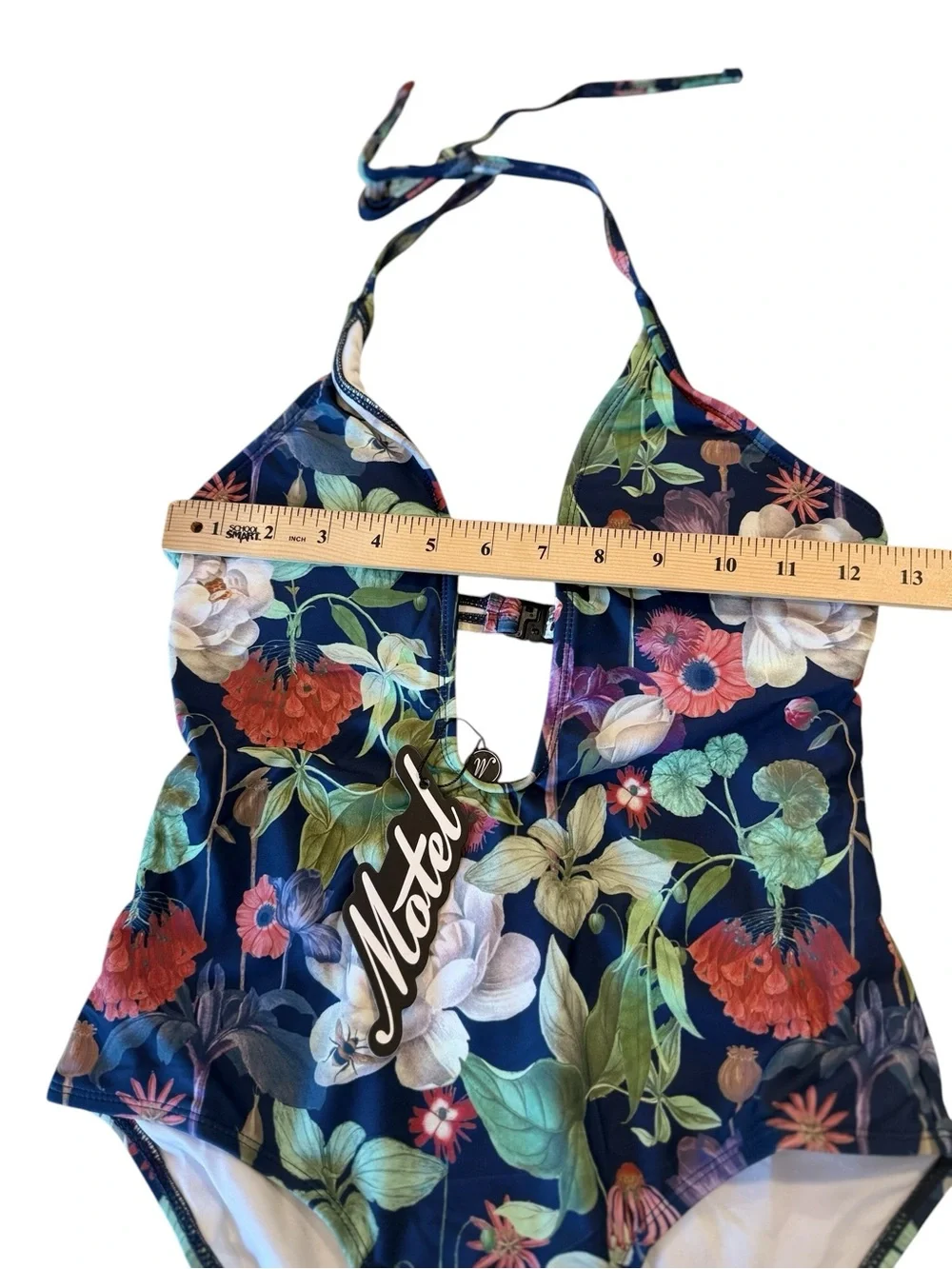 Motel Rocks x UO Sunny Day Navy Botanical Floral Plunge One Piece Swimsuit S New - Picture 8 of 16
